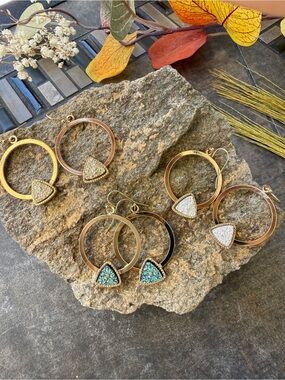 Gold Hoop Earrings with Triangle Druzy Accent - Women Jewelry